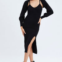 Black Knit Midi Dress And Shrug Set