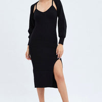 Black Knit Midi Dress And Shrug Set