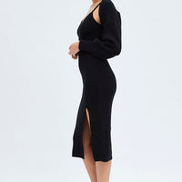 Black Knit Midi Dress And Shrug Set