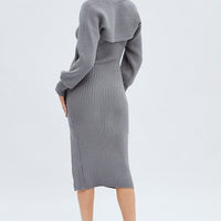 Grey Knit Midi Dress And Shrug Set