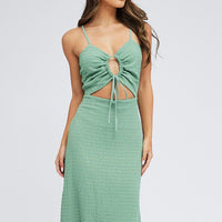 Green Midi Dress Cut Out Textured Fabric