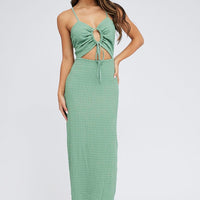 Green Midi Dress Cut Out Textured Fabric