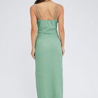 Green Midi Dress Cut Out Textured Fabric