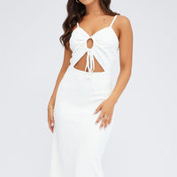White Midi Dress Cut Out Textured Fabric