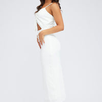 White Midi Dress Cut Out Textured Fabric