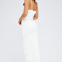 White Midi Dress Cut Out Textured Fabric