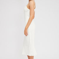 White Midi Dress Gathered Bust Eyelet Fabric