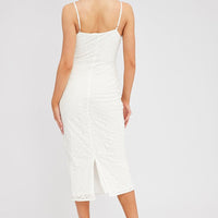 White Midi Dress Gathered Bust Eyelet Fabric