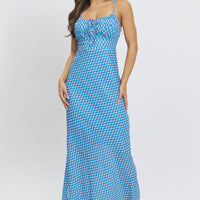 Blue Check Midi Dress Gathering Bust Sleeveless