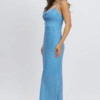 Blue Check Midi Dress Gathering Bust Sleeveless