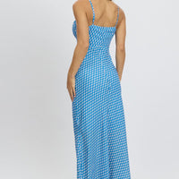 Blue Check Midi Dress Gathering Bust Sleeveless