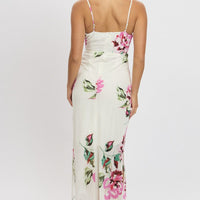 Purple Floral Midi Dress Gathering Bust Sleeveless
