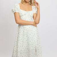 White Ditsy Midi Dress Puff Sleeve