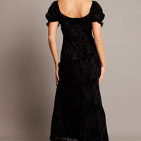 Black Midi Dress Puff Sleeve Burn Out