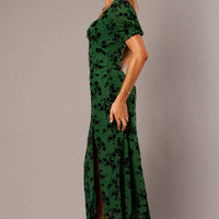 Green Midi Dress Puff Sleeve Burn Out