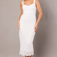 White Midi Dress Sleeveless Lace