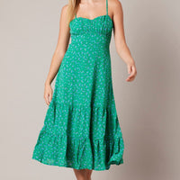 Green Floral Midi Dress Strappy
