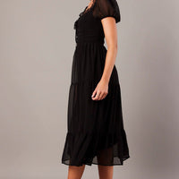 Black Midi Dress Puff Sleeve