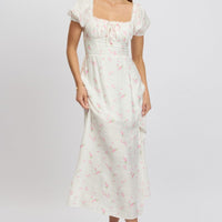 Pink Ditsy Midi Dress Short Sleeve Side Split