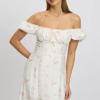 Pink Ditsy Midi Dress Short Sleeve Side Split