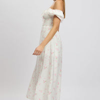 Pink Ditsy Midi Dress Short Sleeve Side Split