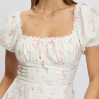 Pink Ditsy Midi Dress Short Sleeve Side Split