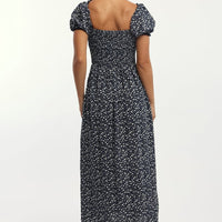 Blue Ditsy Midi Dress Short Sleeve Side Split
