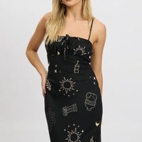 Black Abstract Midi Dress Strappy