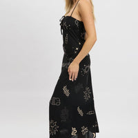 Black Abstract Midi Dress Strappy