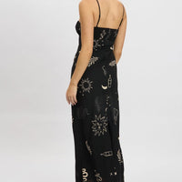 Black Abstract Midi Dress Strappy