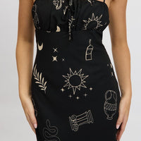 Black Abstract Midi Dress Strappy