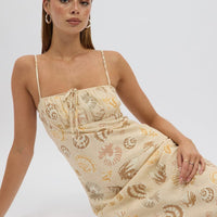 Beige Abstract Midi Dress Strappy
