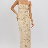 Beige Abstract Midi Dress Strappy