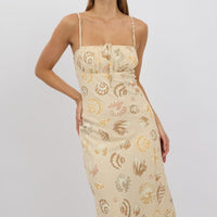 Beige Abstract Midi Dress Strappy