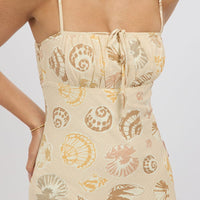 Beige Abstract Midi Dress Strappy