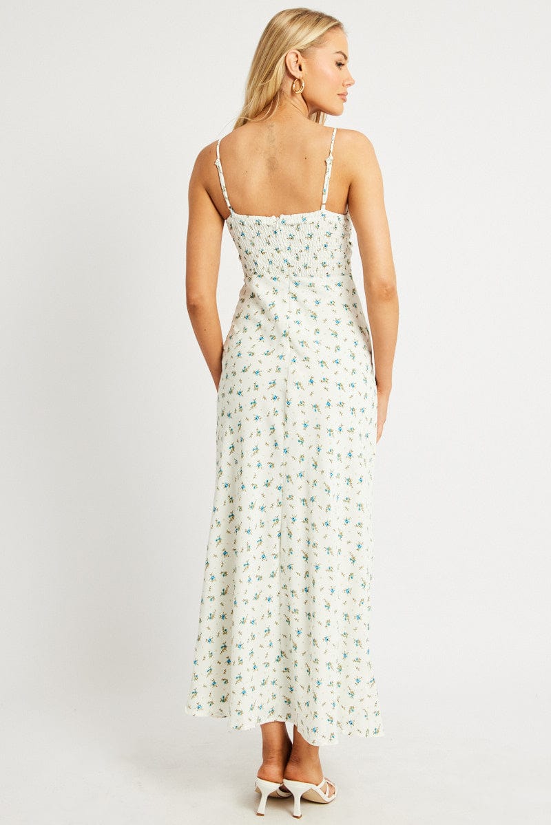 White Ditsy Midi Dress Strappy