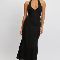 Black Midi Dress Halter Neck