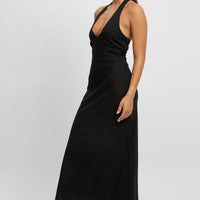 Black Midi Dress Halter Neck