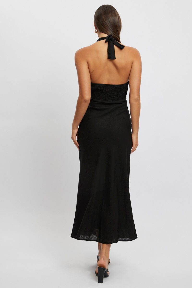 Black Midi Dress Halter Neck