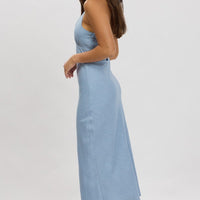 Blue Midi Dress Halter Neck