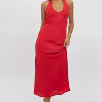 Red Halter Neck Dress Midi
