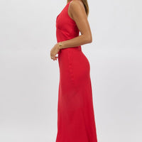 Red Halter Neck Dress Midi