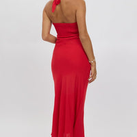Red Halter Neck Dress Midi