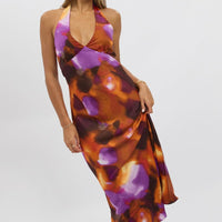 Multi Abstract Halter Neck Dress Midi