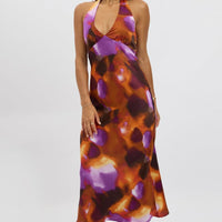 Multi Abstract Halter Neck Dress Midi