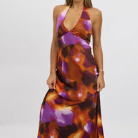 Multi Abstract Halter Neck Dress Midi