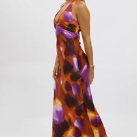 Multi Abstract Halter Neck Dress Midi