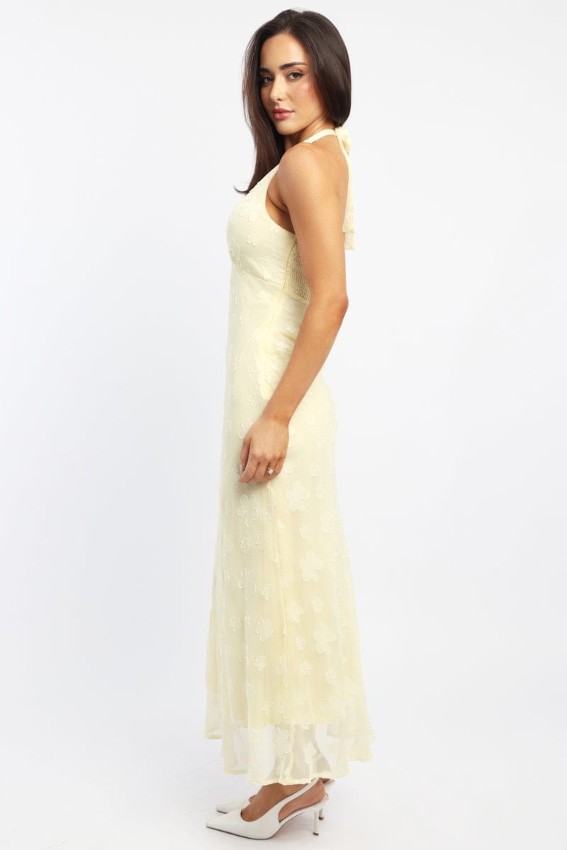 Yellow Midi Dress Halter Neck