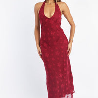 Red Midi Dress Halter Neck
