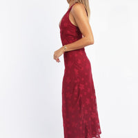 Red Midi Dress Halter Neck